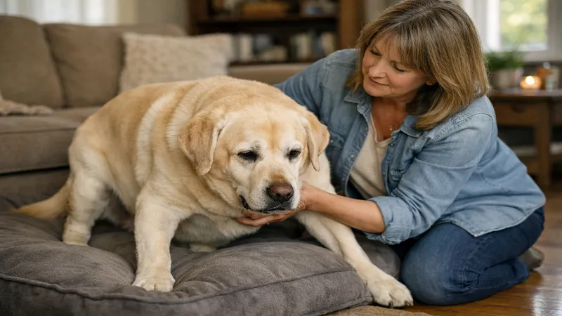 chien obèse arthrose difficulté à se lever propriétaire aidant doucement