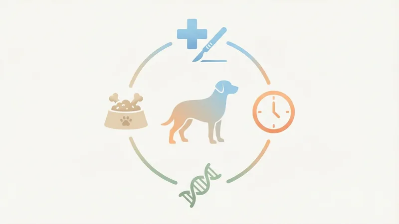 Infographie facteurs de risque obésité canine : stérilisation, âge, race, comportement alimentaire