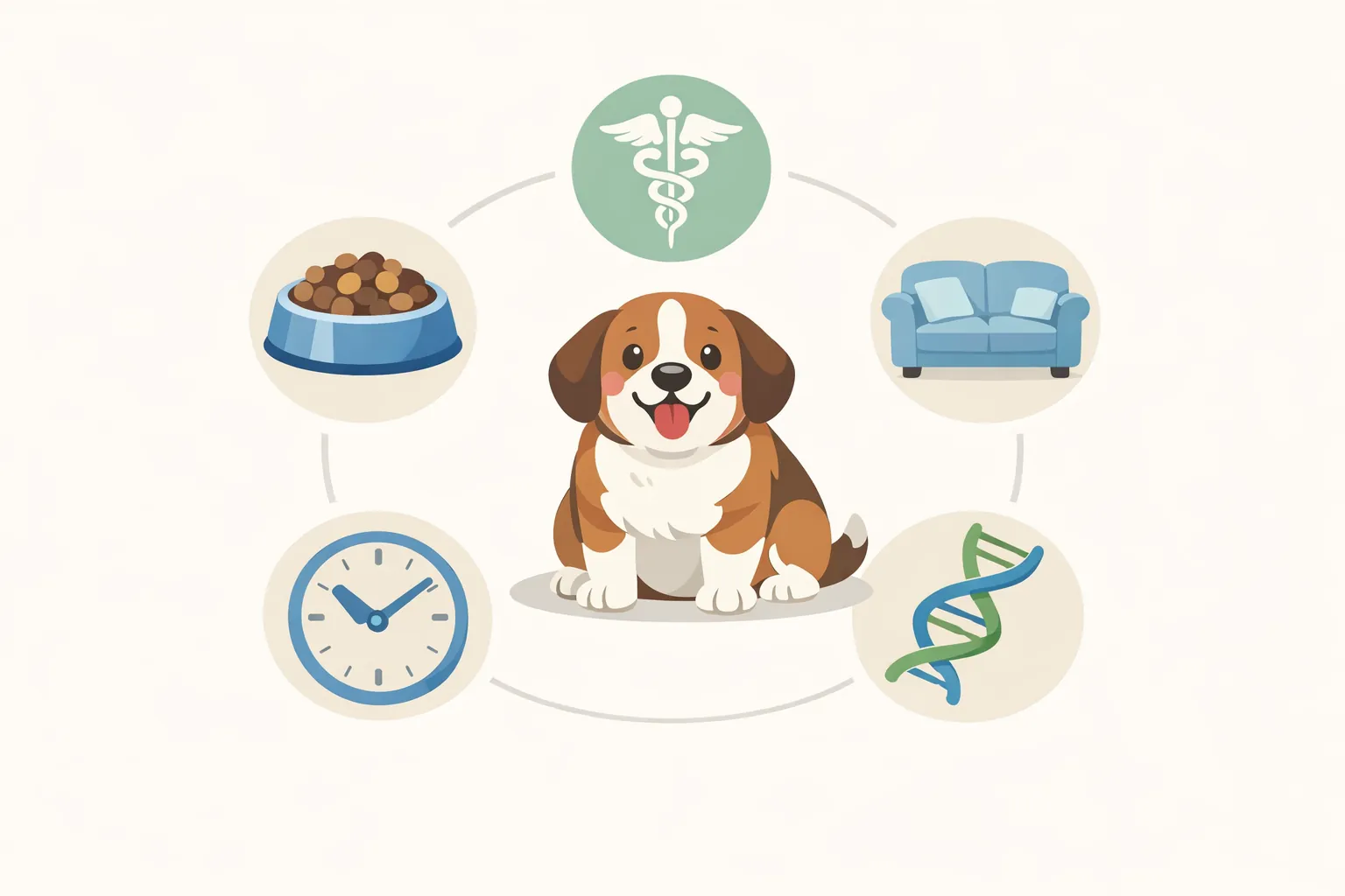 infographie des principales causes de l'obésité canine alimentation stérilisation sédentarité âge génétique