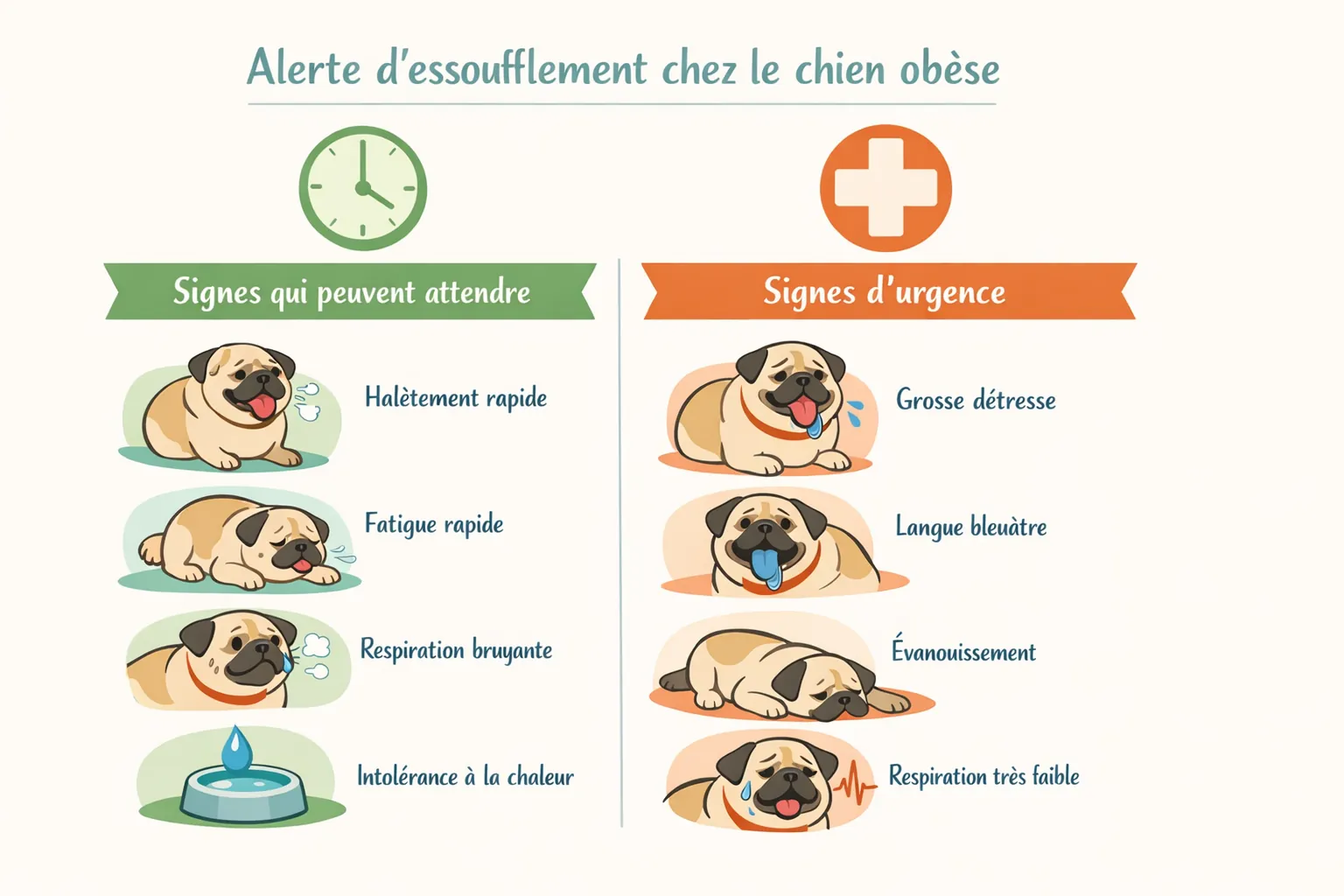 infographie signaux alerte essoufflement chien obèse urgence vétérinaire